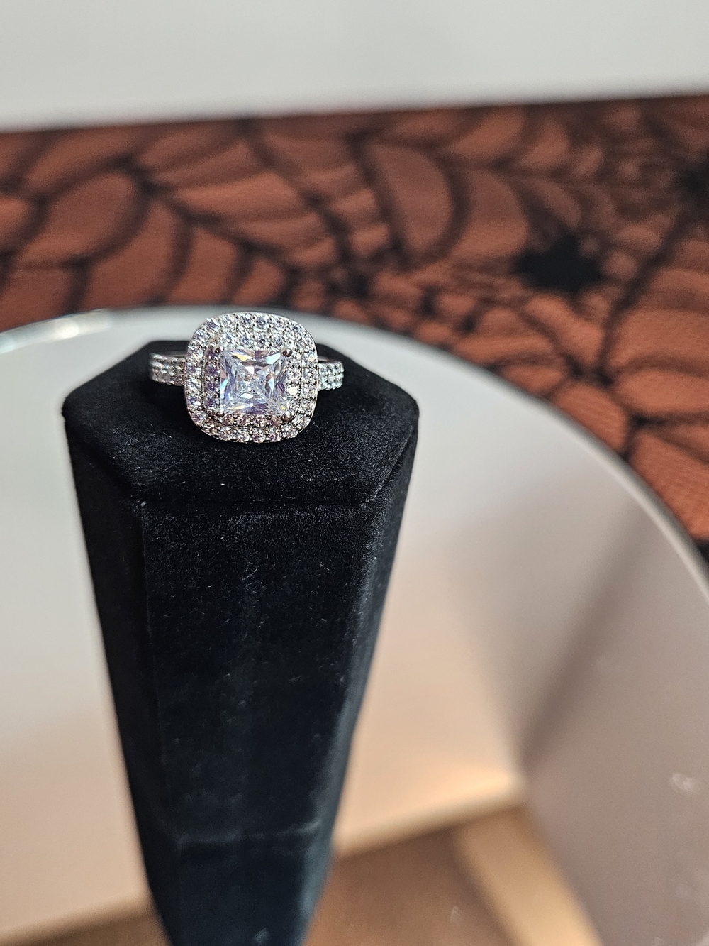 Princess Cut White Diamond Simulant Double Halo Ring